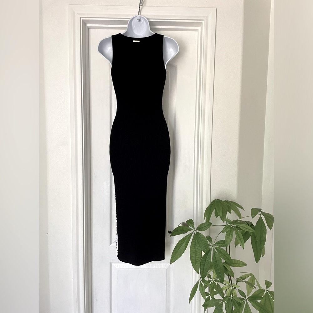 Michael Kors Ribbed Black White MK Stretch Knit Logo Tape Midi Tank Dress - Picture 7 of 13